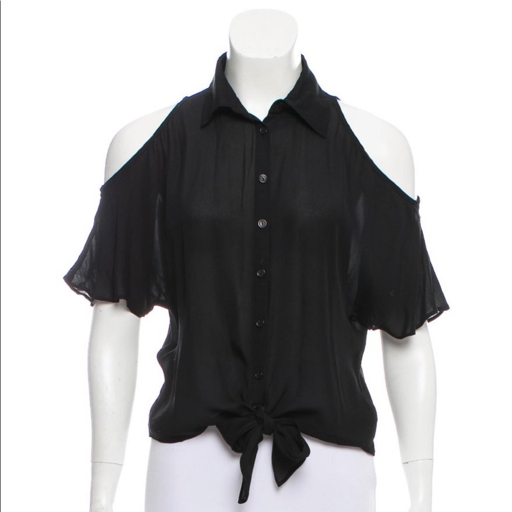 Parker XS Black Shoulder Cut Out Silk Button Down